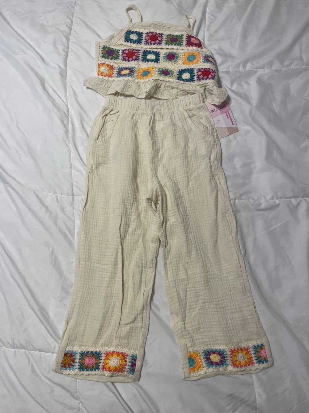 H&M Cream Kids One-Piece with Multicolor Crochet Accents